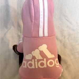 The cutest XS dog sweatsuit ever! “Adidog” pink leisure ware for your princess.